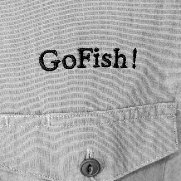 Land's End Long Sleeve Button Up Fishing Shirt Mens Medium 15-15.5 Blue Go Fish - Picture 4 of 10